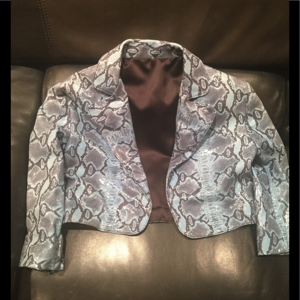 Custom made teal leather faux python bolero. Sz 0.